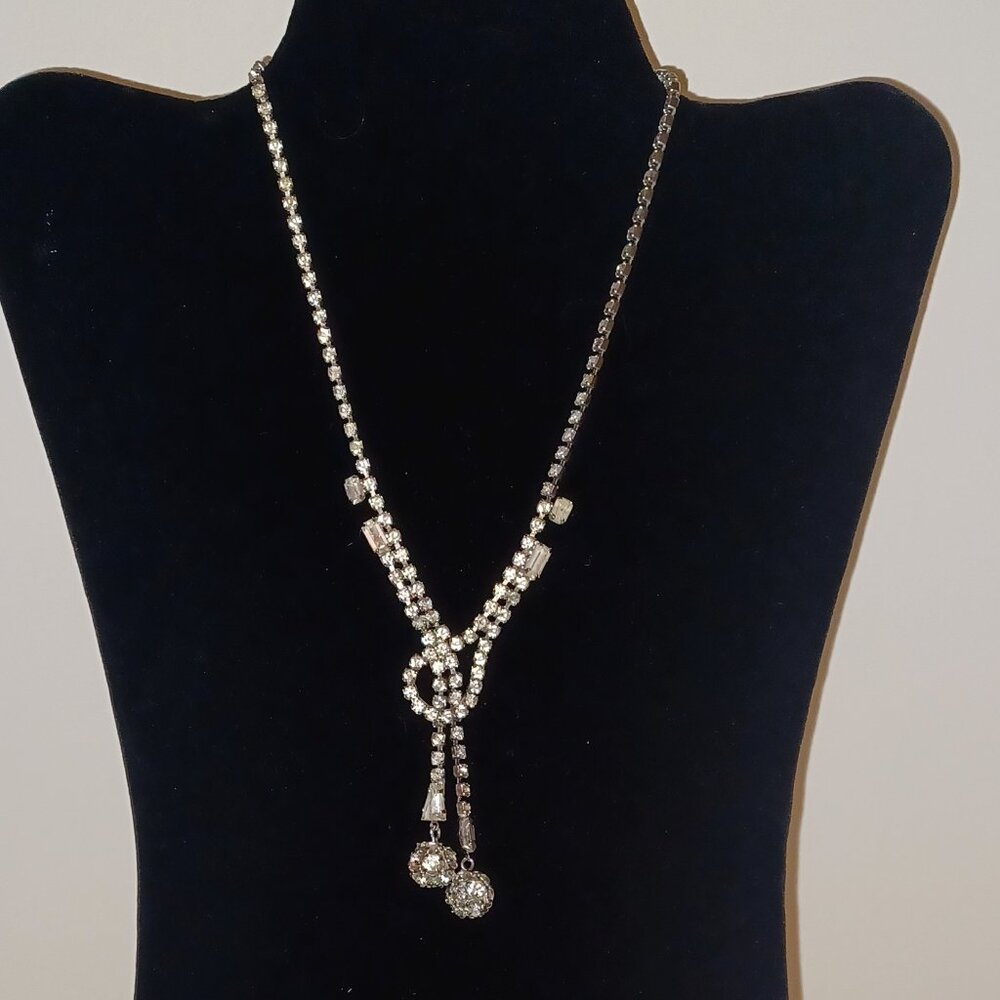 Vintage Clear Rhinestone Necklace with Silver Tone Metal